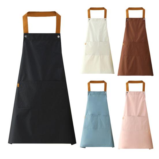 Solid Color Kitchen Apron with Dual Pockets Waterproof Oil-proof Adjustable Breathable Men Women Chef Cooking Baking Bib Apron