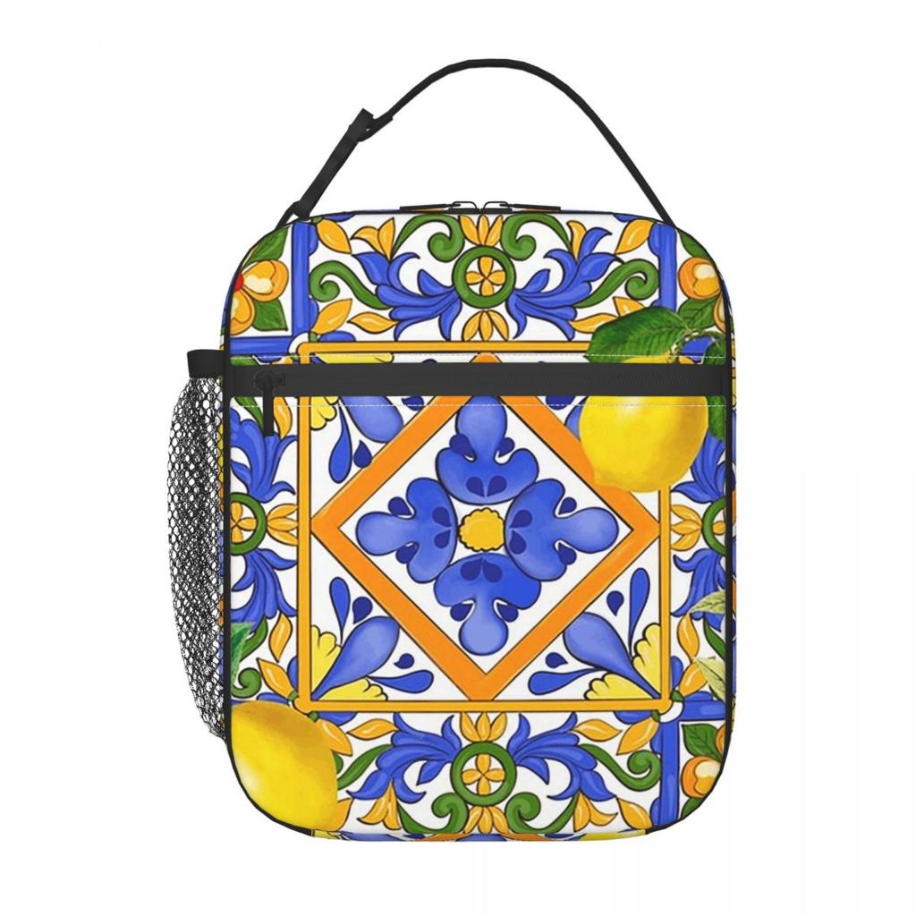 Summer ,Sicilian Tiles ,citrus,oranges Insulated Lunch Bag for Women Children Portable Food Boxes Thermal Lunch Box Tote