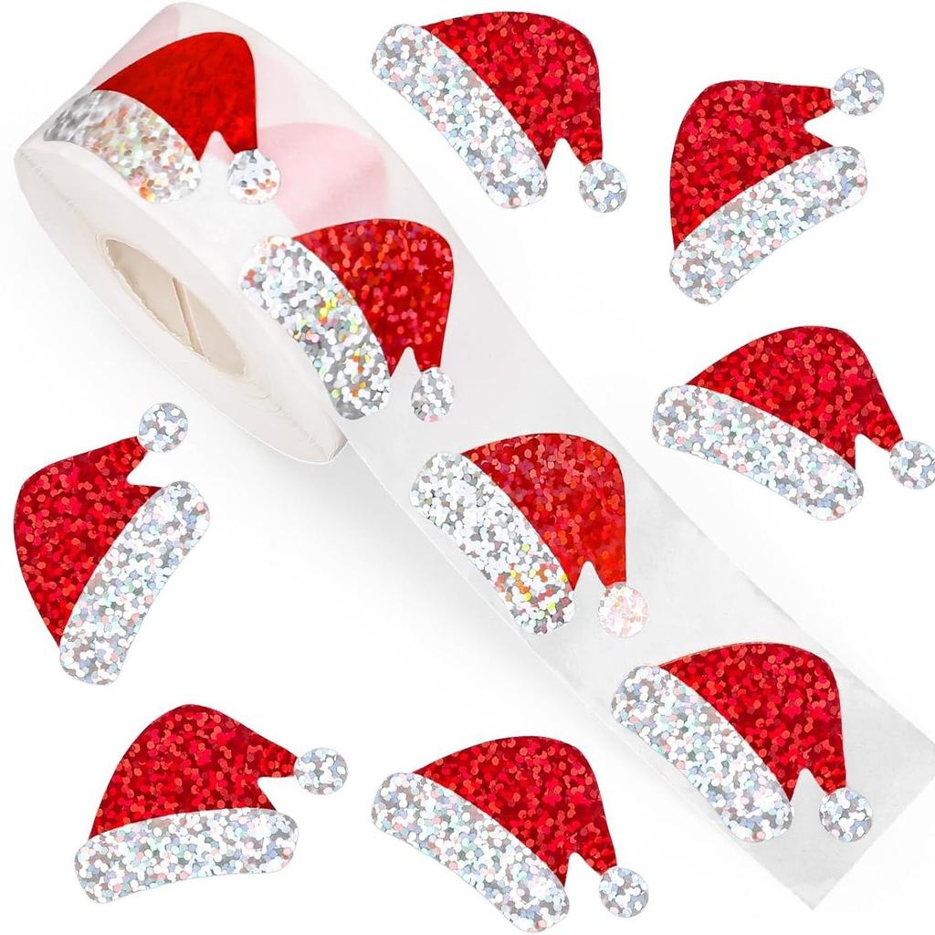500pcs Christmas Hat Stickers Cartoon Laser Gift Packaging Box Decoration Stickers Labels Envelope Gift Bag Sealing Sticker