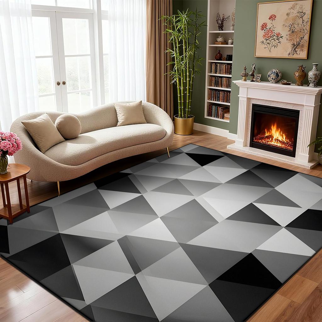 Minimalist Geometry Carpet Light Luxury Living Room Easy Clean Fluffy Black Grey Rug Non-slip Customizable Mats Short Velvet