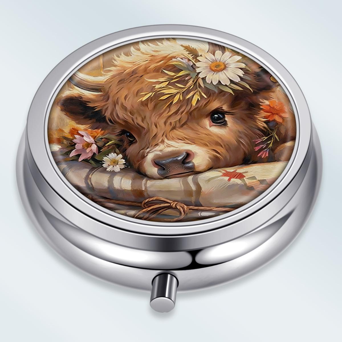 

Portable Pill Box with 3 Compartments, Mini Metal Medicine Organizer Case, Cute Printed Pill Container for Vitamins, Pills, Jewelry, Travel, Daily Use разноцветный