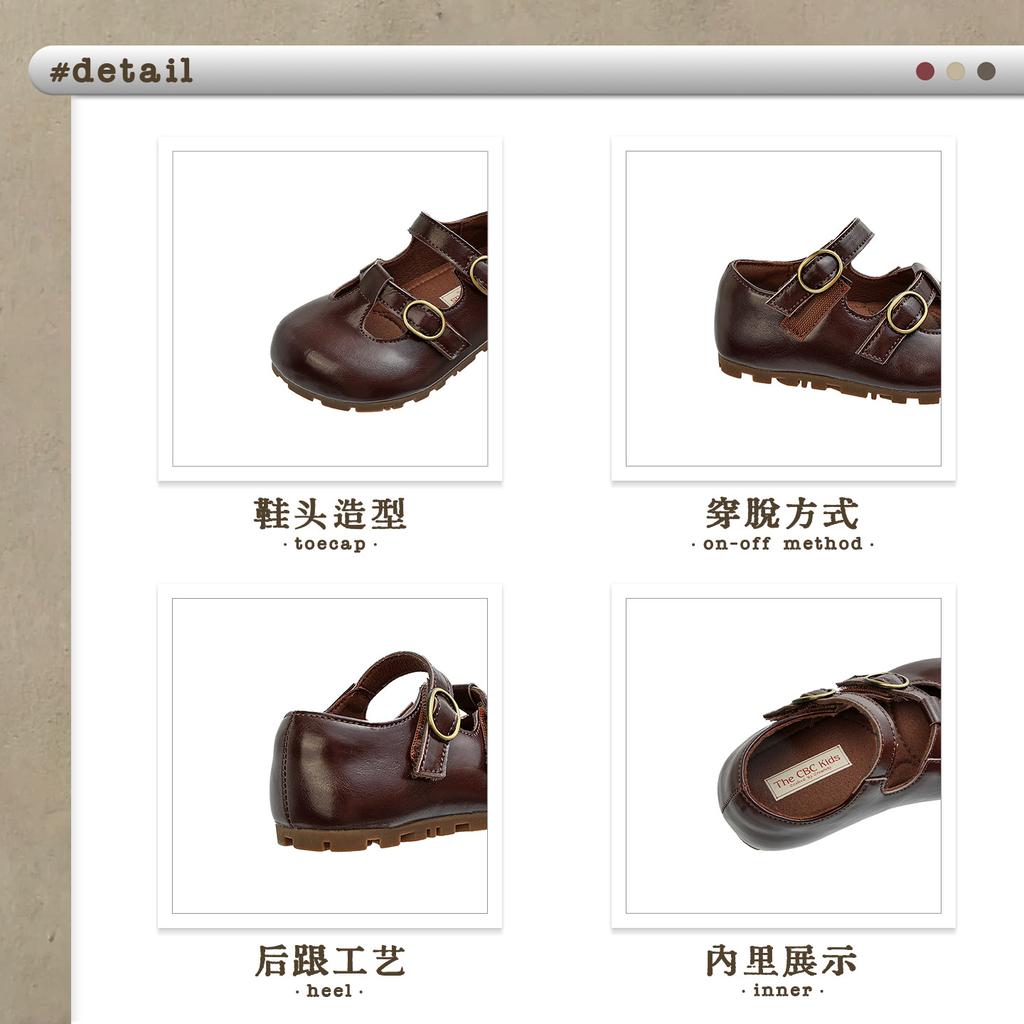 XSHX Retro Mary Jane Weite Zehenpartie Prinzessin Schuhe Herbst Neu Mädchen Klettverschluss Gummisohle Mittel Antik Öliges Leder