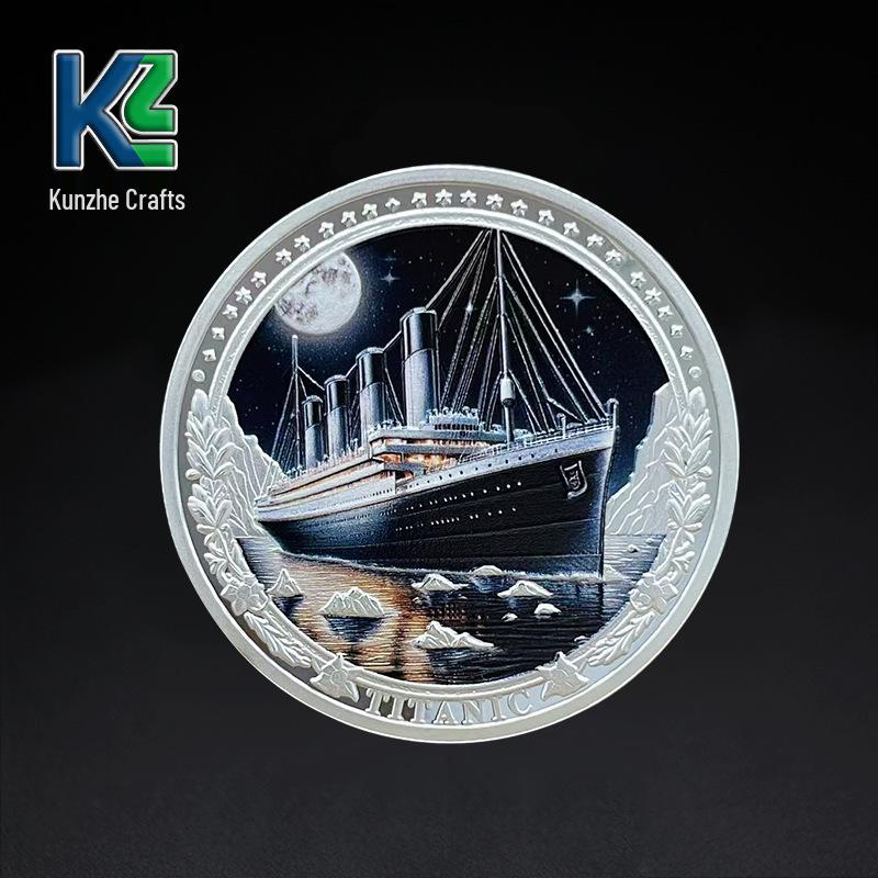 Посеребренная памятная медаль «Титаник» с рельефным дизайном 40x3mm серебряный