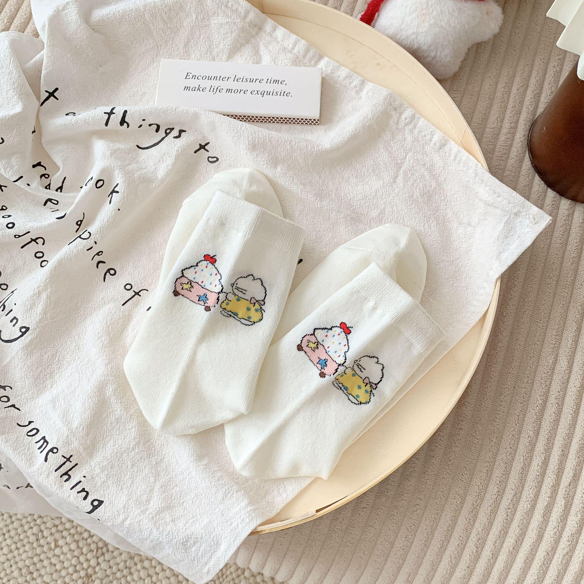 

Женские носки до середины икры с милыми котиками и оборками от Zhuji Hosiery - Летний дышащий стиль One Size