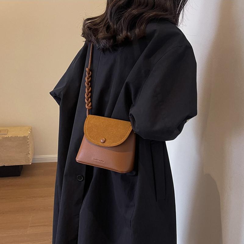 Retro Solid Color PU Leather Small Shoulder Bag Autumn and Winter Women's New Bucket Crossbody Bag CLE