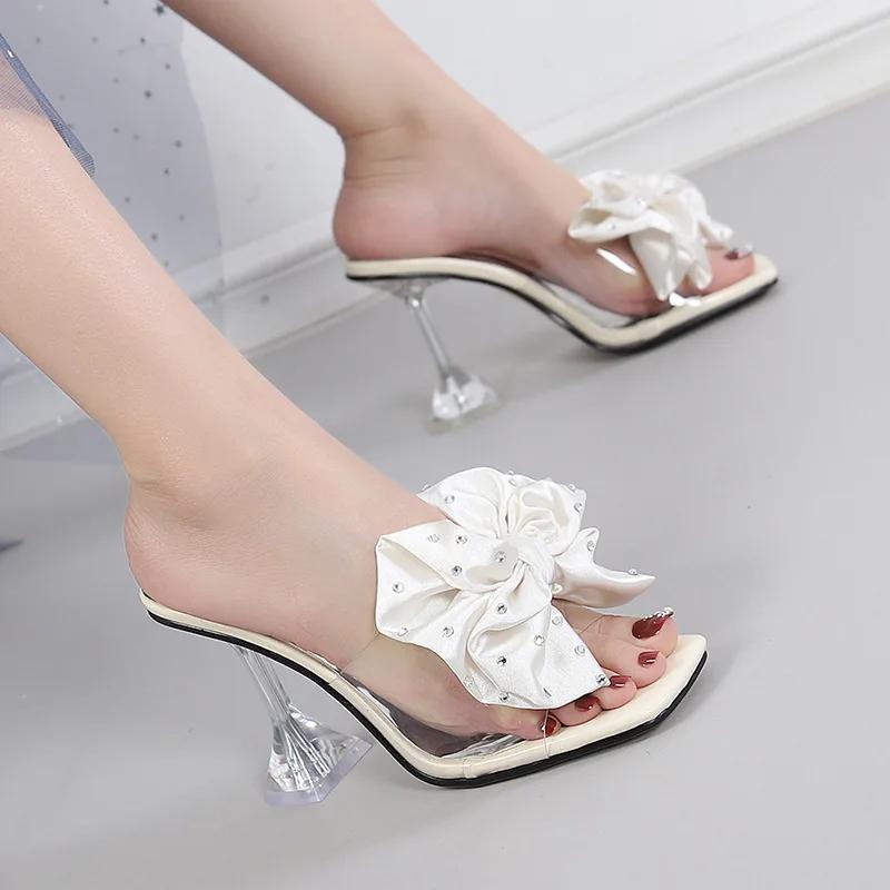 2025 Summer High Heels Women Modern Sandals Flowers Shoes Brand Ladies Sandals Party Thin Heel 10cm Black Blue Plus Size 42 D261