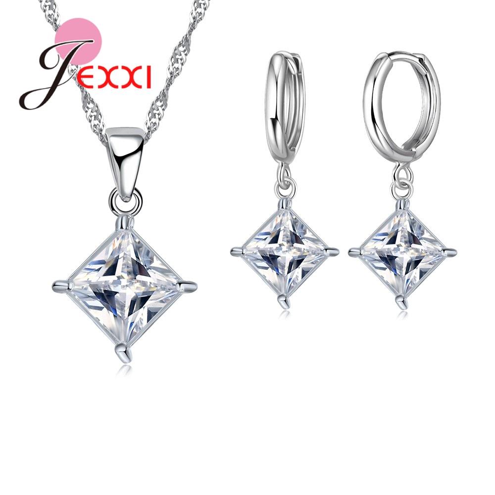 Exquisite Beautiful Colorful Square Crystal Girlfriend Gift Engagement Jewelry 925 Sterling Silver for Fashion Women