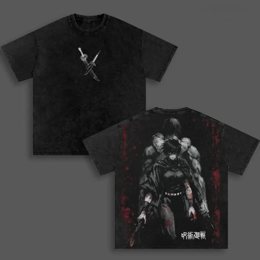 Zenin Maki Jujutsu Kaisen Manga T-shirt Y2k Vintage Washed Oversized T Shirt Men's Unisex Clothing Short Sleeve Cotton Tees Tops