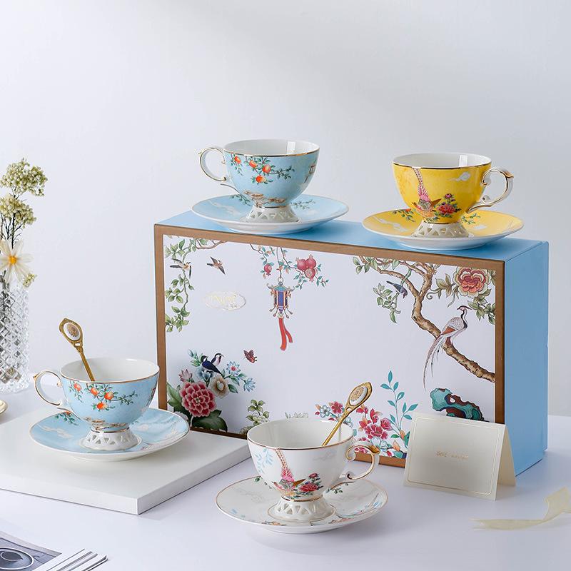 Light Luxury Bone China Coffee Cups And Saucers, High-End Exquisite Household Afternoon Tea Set, Cup Couple Cup Gift Box.