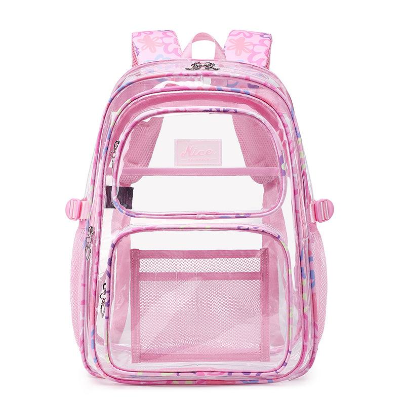 

Clear Backpack for School Heavy Duty PVC school bags Student Transparent Bookbag for Girls Stadium Approved See Through Backpack рожевий