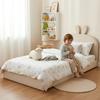 Rabbit Headboard Upholstered Bed, Children's Bed with Wooden Slats, Single Bed, Velvet, Beige, 90x200cm