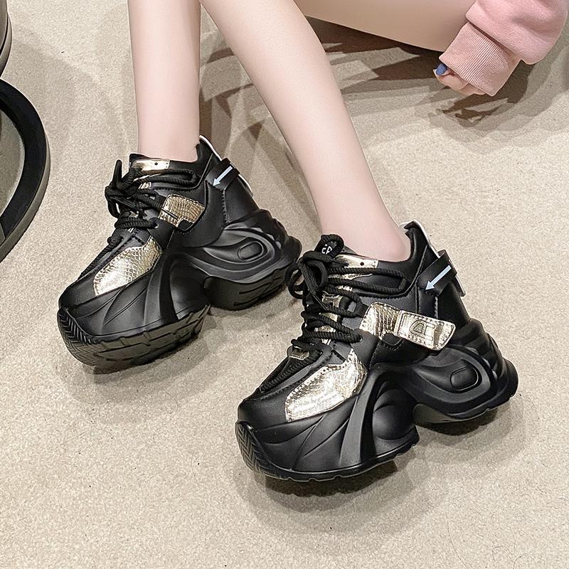 Fashion 9CM Ladies Shoes New Front Lace-up Women's Vulcanize Shoes Fashion Round Toe Platform Best Seller Outdoor Casual Shoes Zapatos