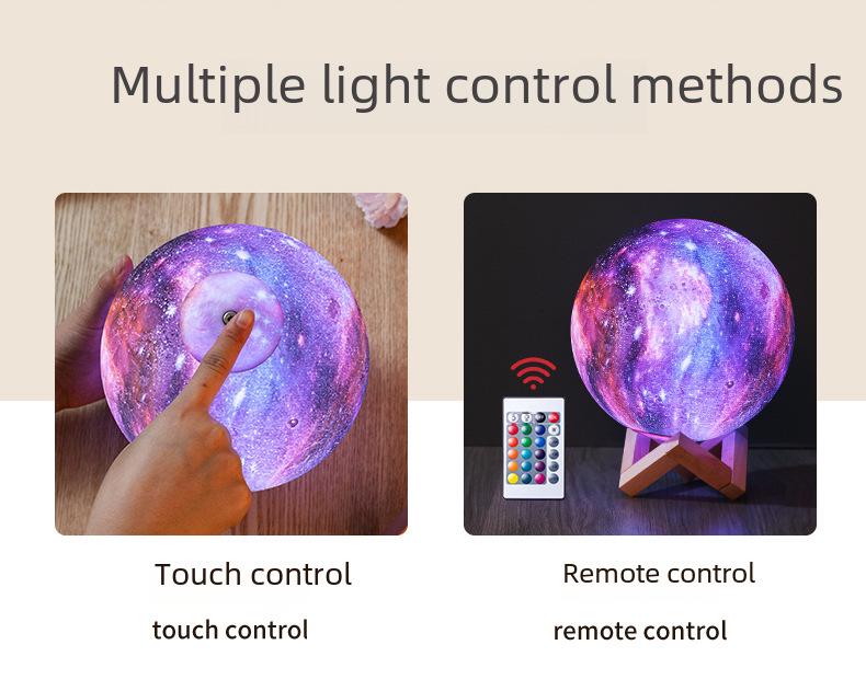 3D Moon Lamp with USB Charging, Remote Control, and Painted Planet Design - Creative Starry Sky Night Light Table Lamp.