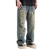 American summer ripped jeans men's new loose straight men's wide-leg jeans