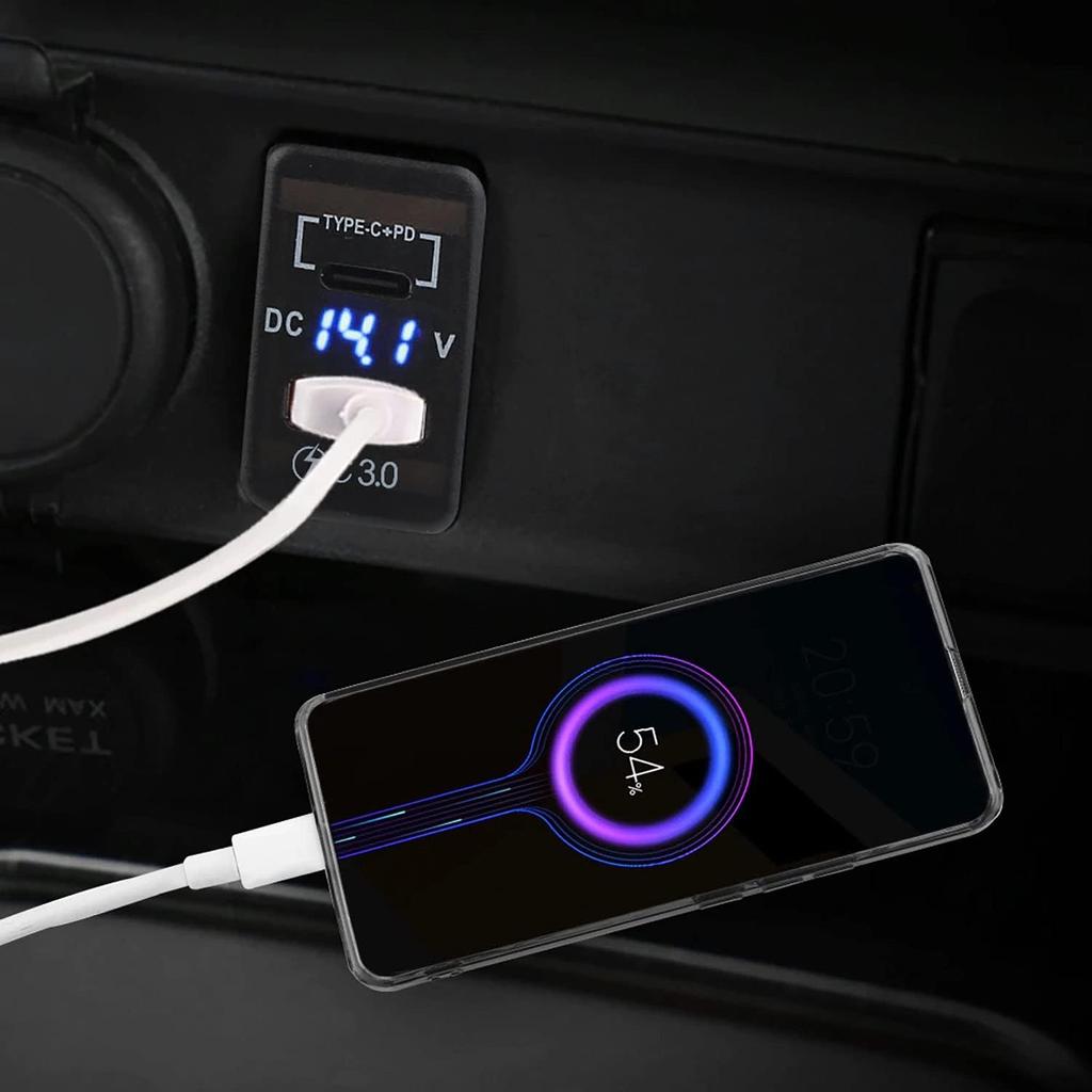 USB Car Charger Socket Quick Charge 3.0 & PD USB C Port Power Outlet Adapter for 12V/24V Toyota Vehicles