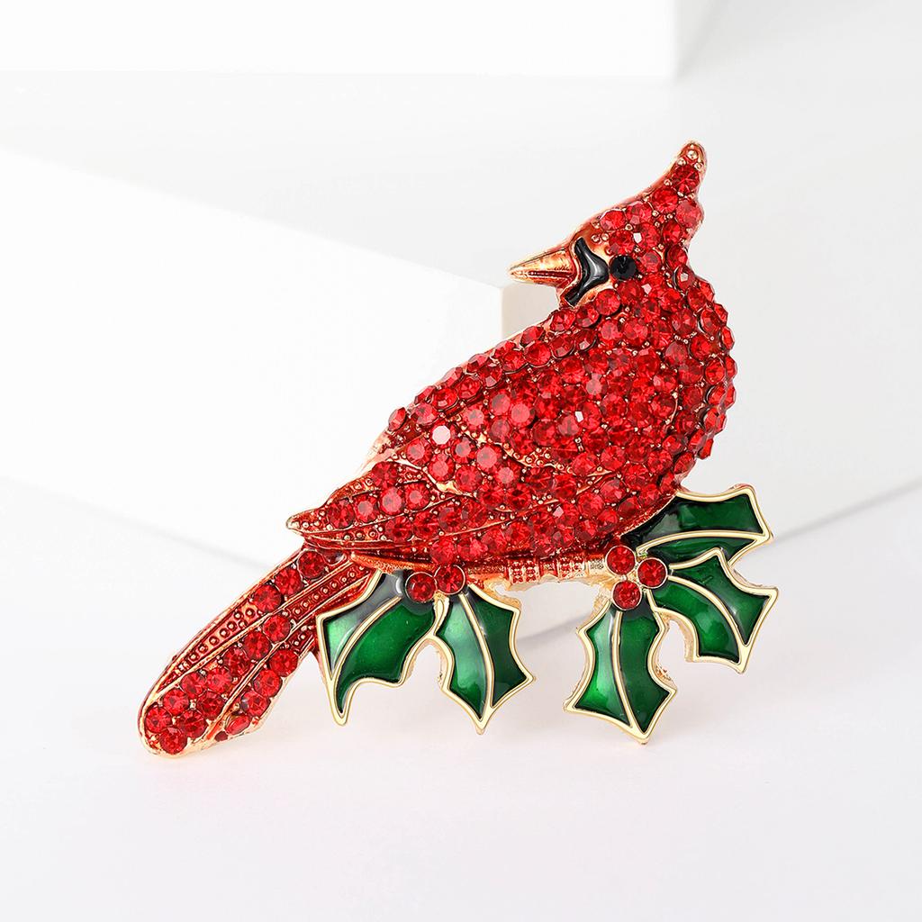 Enamel  Northern Cardinal Pin for Women Rhinestone Red Bird Animal Brooches Event Funny Luxury Gifts New Year Friends Decoration