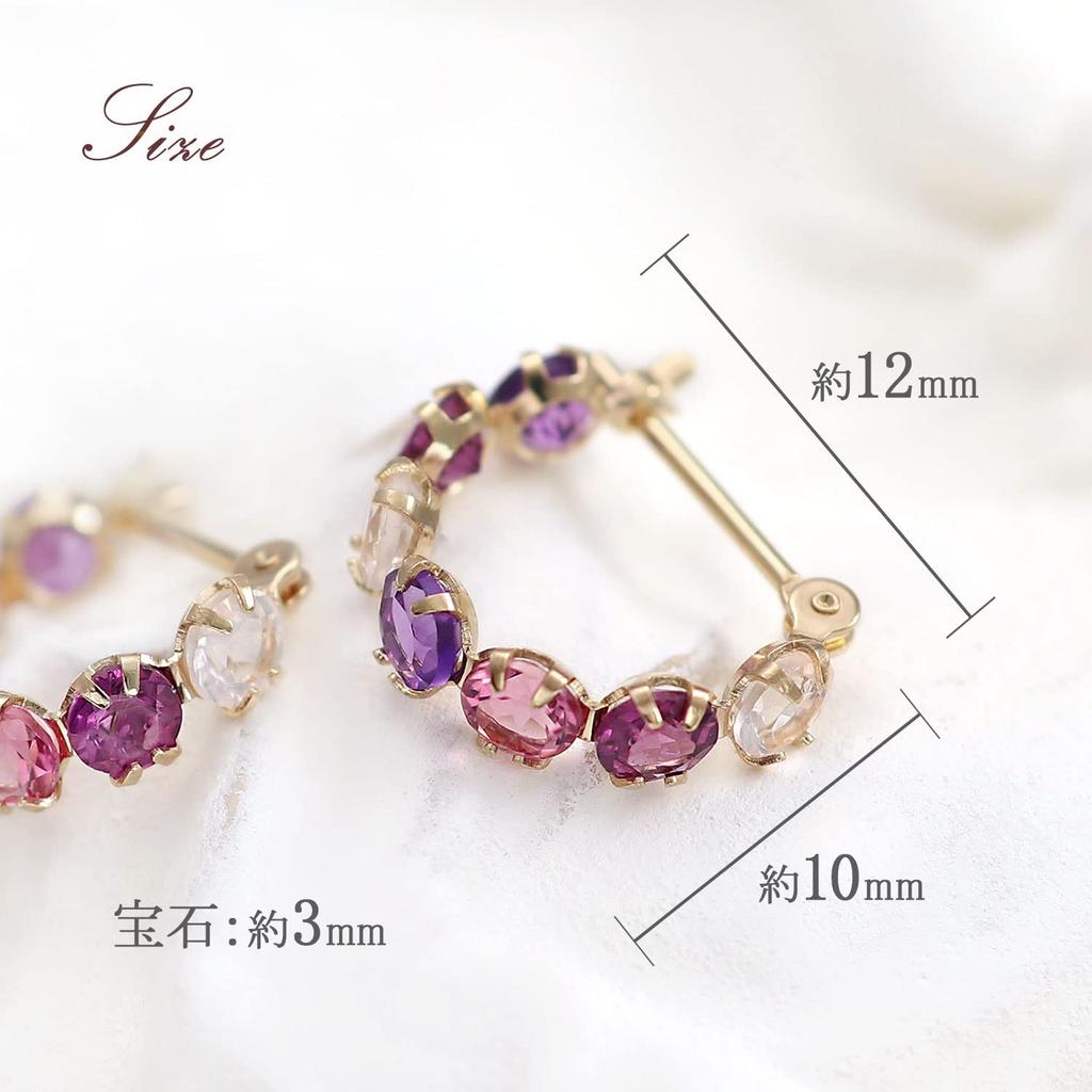 Hoop Earrings for Women Gold Garnet Amethyst Tourmaline 10K K10 10K [Barzaz]