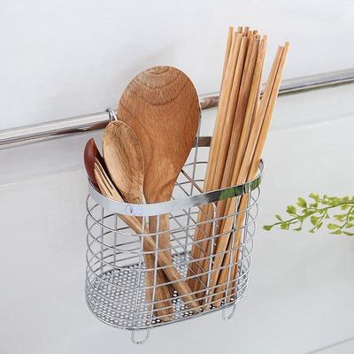Metal Stainless Steel Chopsticks Cage Rectangular Internal Compartment Tableware Tube Draining No Drilling Cutlery Holder