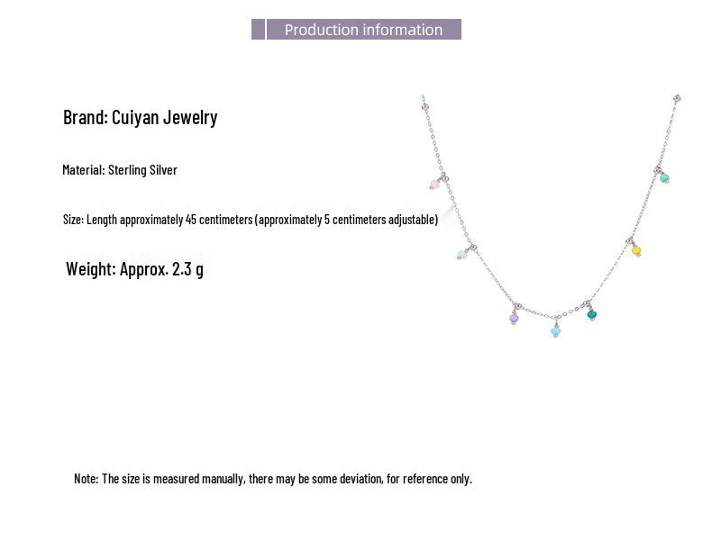Cui Yan S925 Sterling Silver Rainbow Beaded Necklace - Korean Dongdaemun Style Choker for Women, New Summer Fashion.