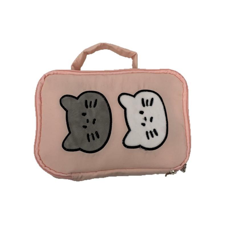 Ins Cute Cartoon Cat Cosmetic Bag Makeup Organizer Female Large Capacity Portable Wash Bag with Net Pocket Cosmetic Storage Bag
