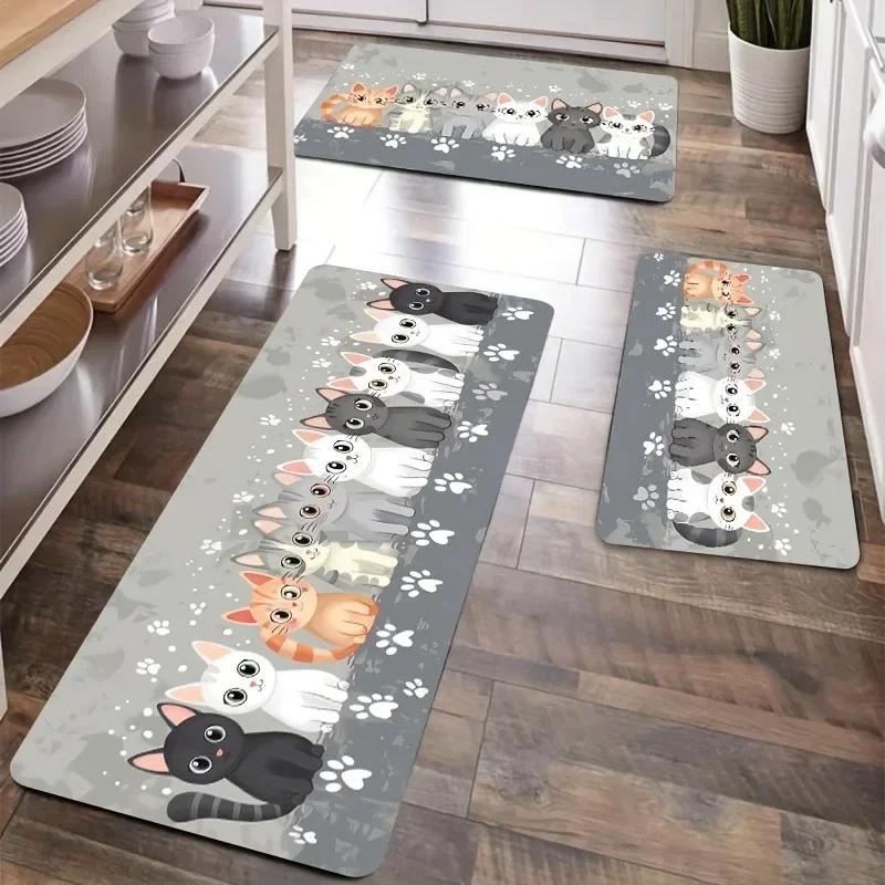 1PC Leuke Cartoon Katten Patroon Keukenkleden Antislip Deurmatten Pop Woonkamerkleden Badmat Tapijt voor Huis Wastafel Wasruimte Decor