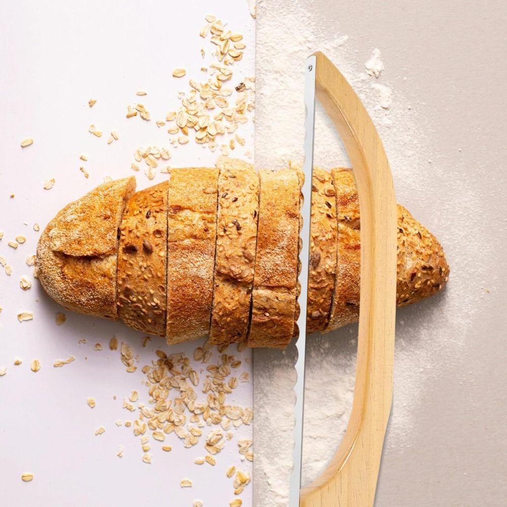 Serrated Knives Bread Bow Knives Wooden Handle Serrated Bread Cutter Fiddle Bow Slicer  Bagels