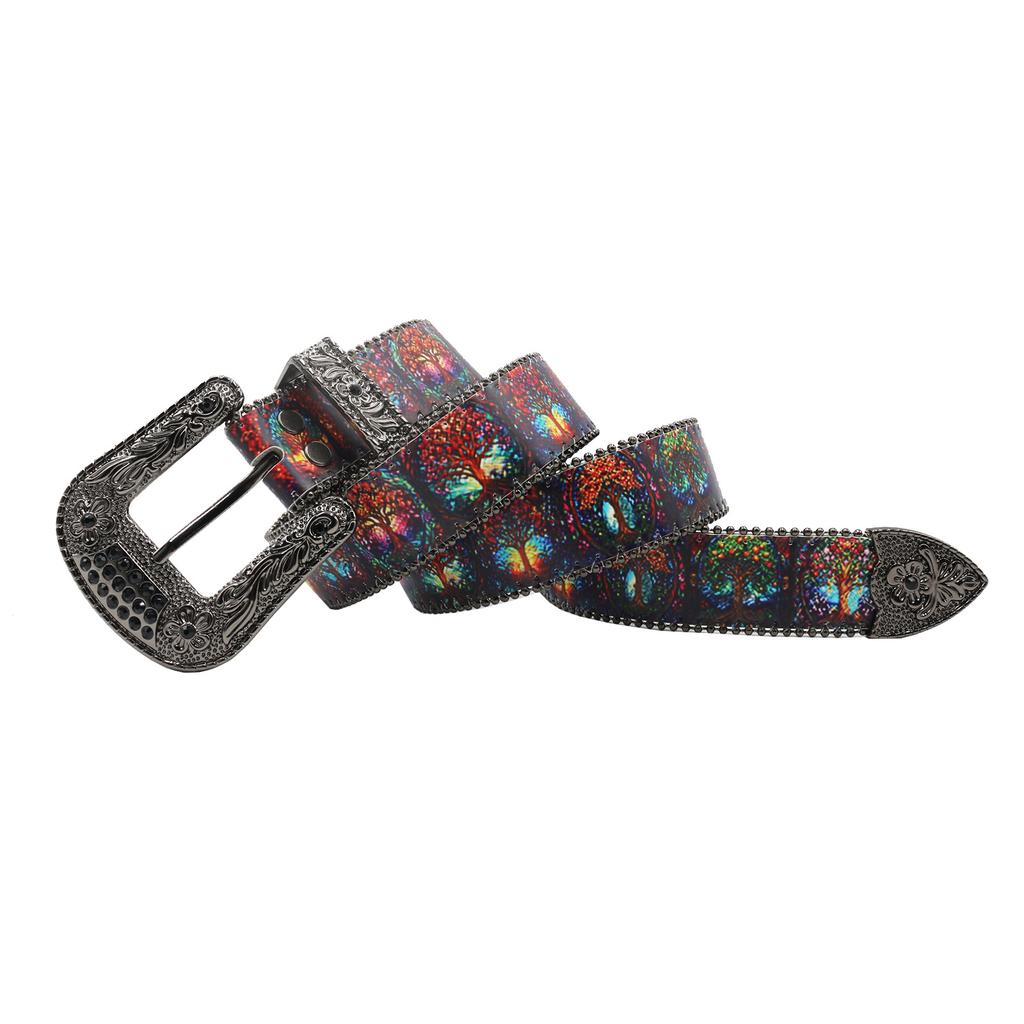 European And American Gothic Rhinestone Printing Belt, Hip Hop Punk Style Pu Leather Belt