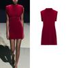 Fall and Winter New Women's Clothing New Year Christmas Velvet Dress with Padded Shoulder Velvet Dress 0036185