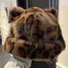 New Leopard Print Fur Hat Women Cute Teddy Bear Beanie Hat Winter Imitation Fur Bucket Hat Windproof Keep Warm Fisherman Hats