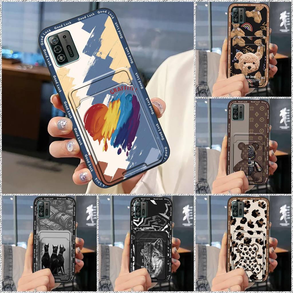 Anti-dust Durable Phone Case For ZTE Blade A52 Lite Card Slot Cartoon Full Wrap Shockproof Waterproof Graffiti Silicone