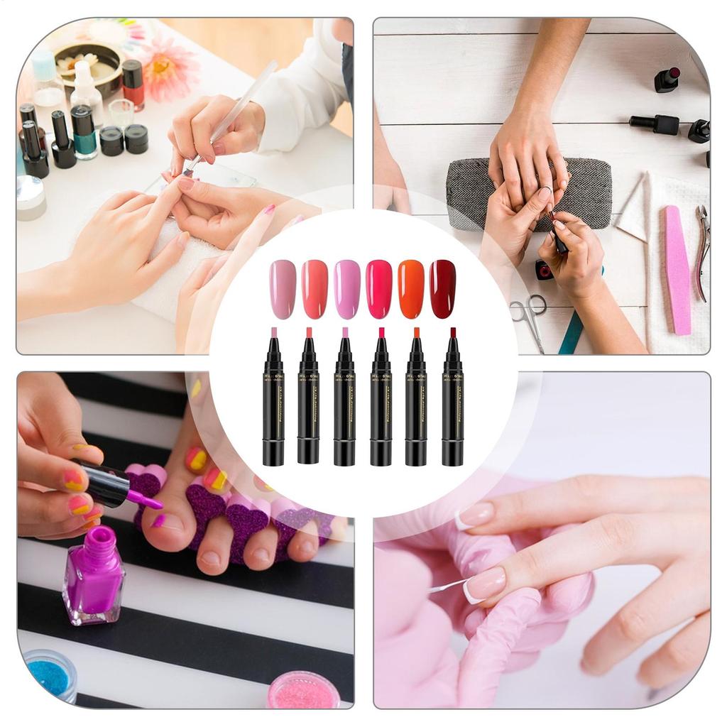 6 Pezzi Penna Gel per Unghie 3 in 1 Multicolore 5ml Asciugatura Rapida Senza UV Design per Unghie Fai-da-Te Colori Durevoli Set di Pennelli per Pittura Manicure