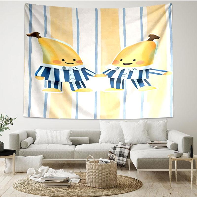 Bananas in Pyjamas Print Tapestry - Portable Wall Decor Cloth, for Home, Dorm, Travel, Bedroom, Living Room - Ideal Birthday Housewarming Gift