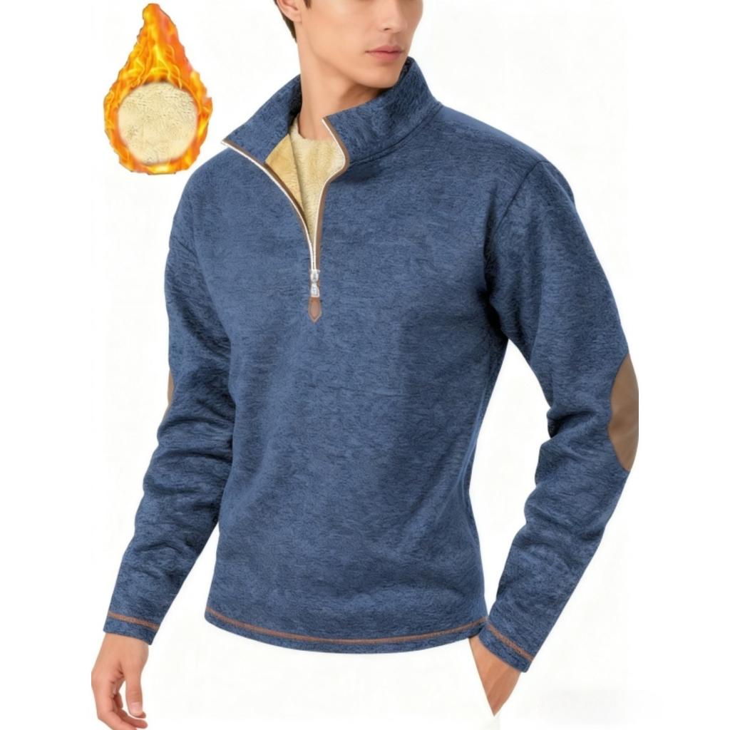 Men's Textured Jacquard Hooded Jacket - Thickened Zip-Front Sweatshirt with Stand Collar