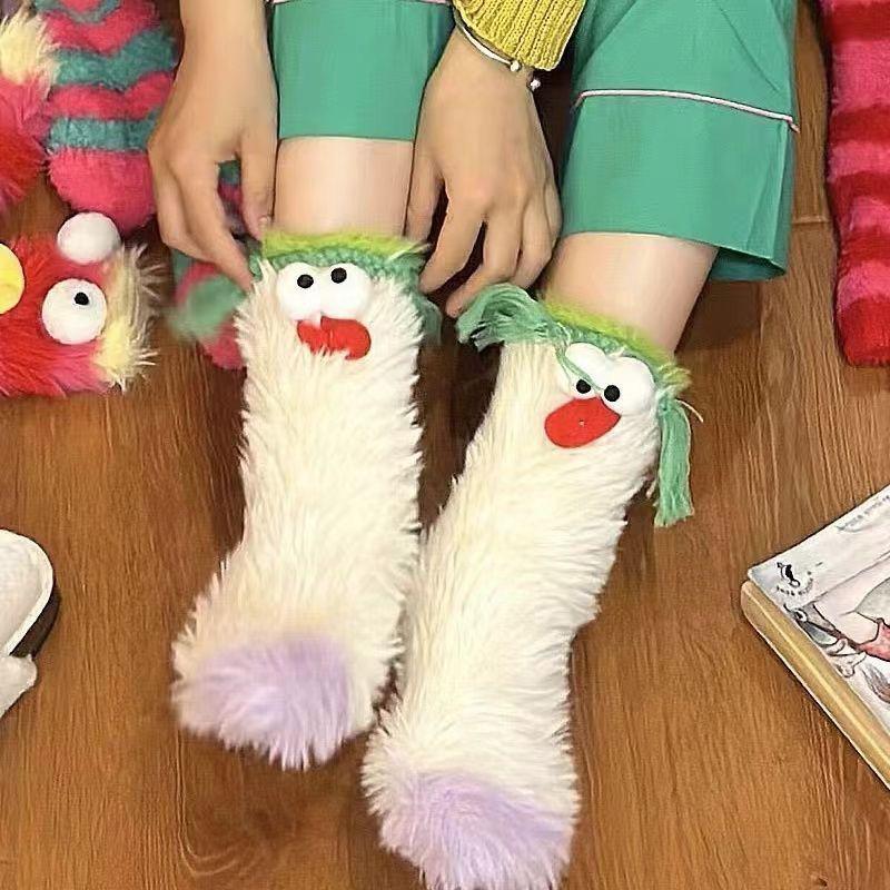 Winter Coral Velvet Socks Funny 3D Cartoon Girls Thickened Warm Socks Home -child Stockings Floor Sleeping Socks