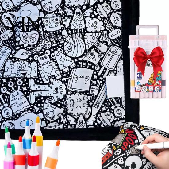 Diy Party Favors for Children DIY Coloring Blanket with 24 Markers, Color Your Own Blanket, 59" X Quiet Time Creative Projects 45" Soft Cozy