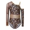 Kids Girls Leopard Printed Gymnastics Ballet Leotards Dance Performance Costume Rhinestones Caveman Jumpsuit with Oversleeve