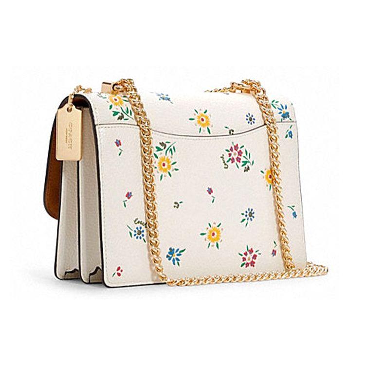 Coach Klare 21 Floral Print Flap Chain Leather Accordion Shoulder Crossbody Bag Small Women bags White C4090-IMCAH