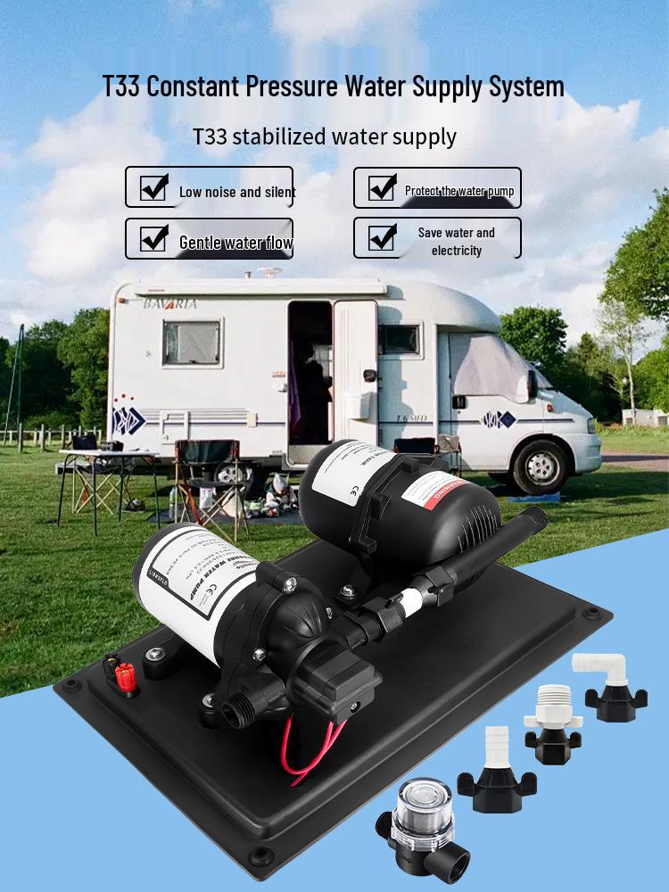 33 Small Electric RV/Yacht Diaphragm Water Pump, Boosted Self-Priming System with Pressurizing Tank and Stabilized Supply