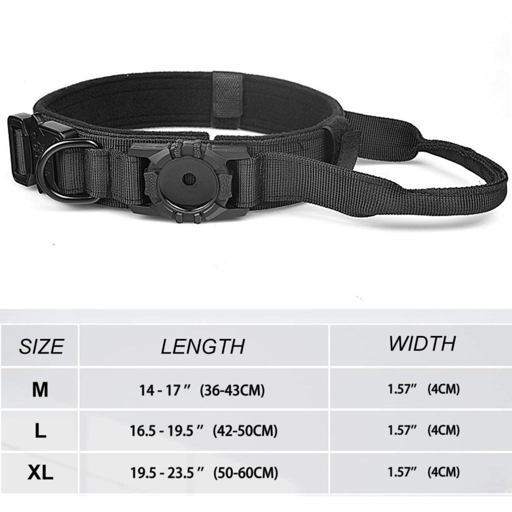 Adjustable with AirTag Holder Tactical Dog Collar, Comfortable Padded and Handle Metal Buckle GPS Collar for Medium Large Dogs