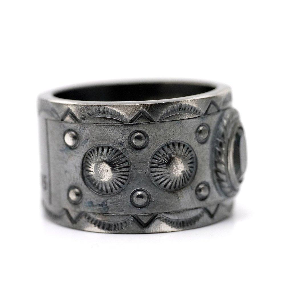 Silver One bi London Blue 925 Antique Flat Engraved Topaz, Silver, Black, Finish, Ring, Men's (Size 21)