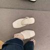 Fashion 2025 Summer New Block Heel Shallow Mouth Straw Bao Tou Back Empty Sandals Women's Shoes One Strap Low Heel Shoes