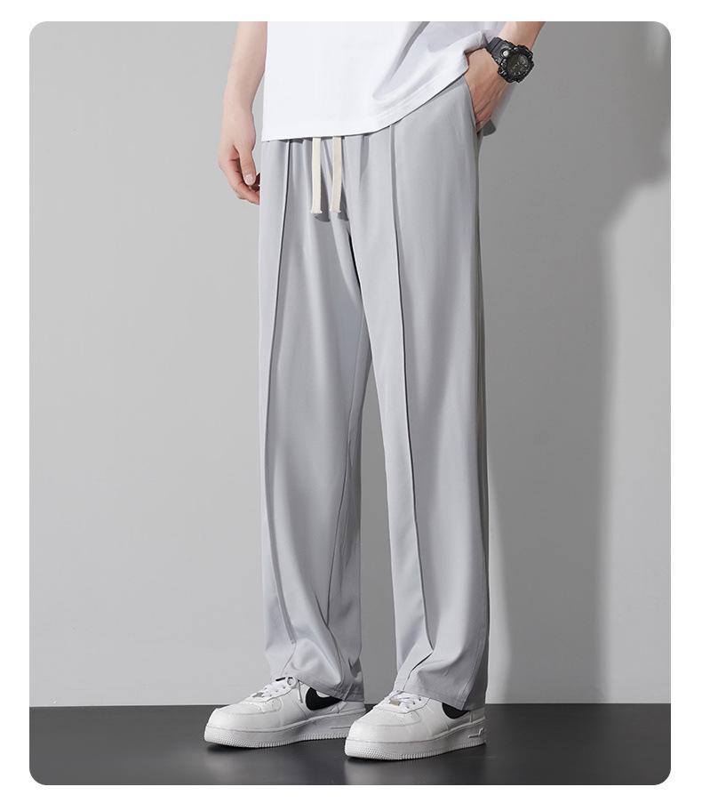Men's Summer Lightweight Wide-Leg Ice Silk Pants - Casual Loose Fit Trousers