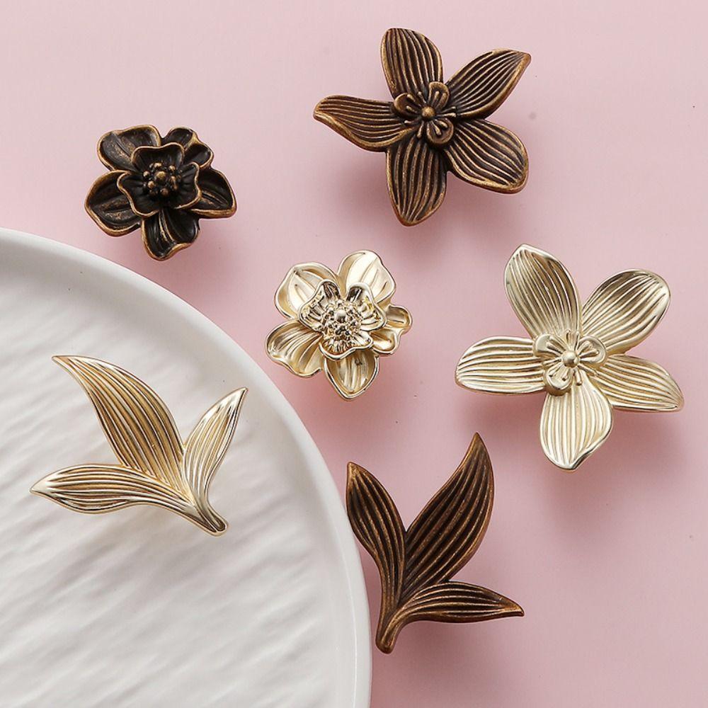 Zinc Alloy Drawer Knob Gold Finish Creative Petal Design Drawer Handle Bronze Finish Flower Shaped Handle Furniture Cabinet