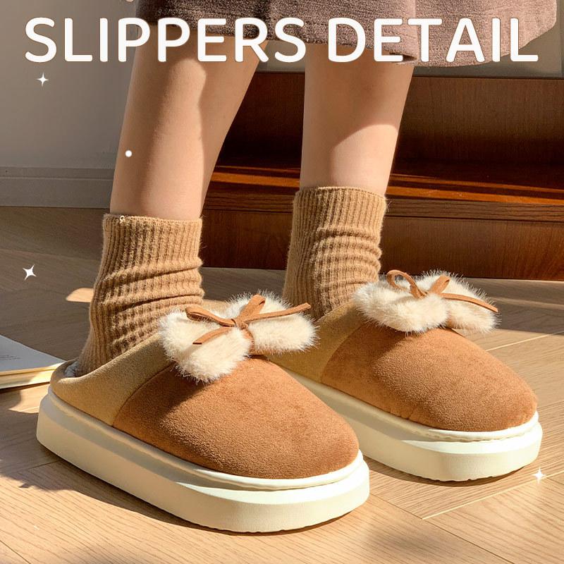Winter new plush bow cotton mop casual outdoor wear indoor home slippers warm and velvet
