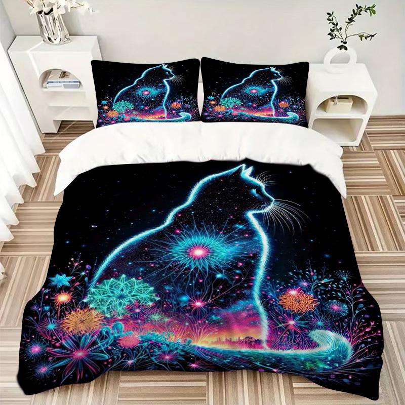 3pcs Anime Cat Bedding Set - Includes One Quilt Cover and Two Pillowcases (No Core) - Festival Gift, Home Decor, Bedroom and Guest Room Deco