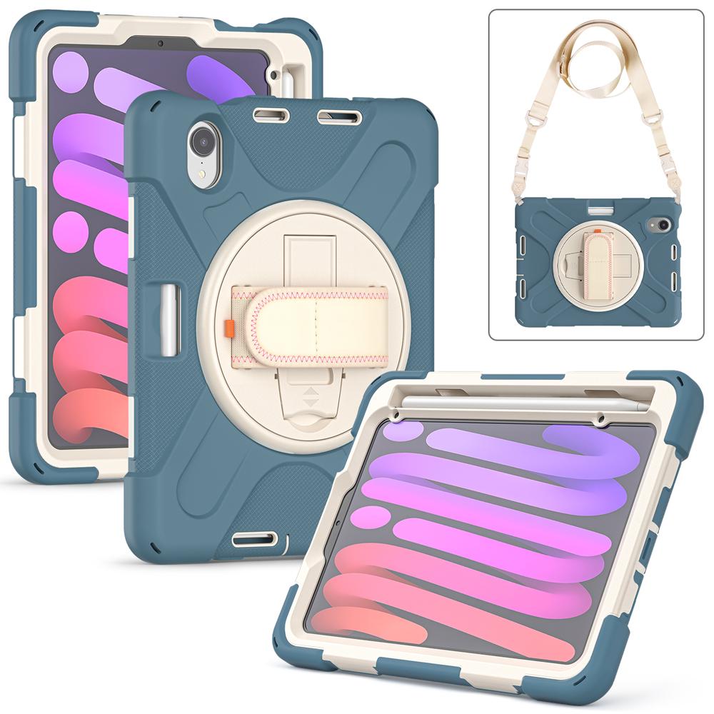 Shockproof Tablet Cases for 8.3'' IPad Mini (A17 Pro) 7/6 6th/7th 2024/2021 Case Cover Rotate Hand Strap PC Stand Silicone Shell