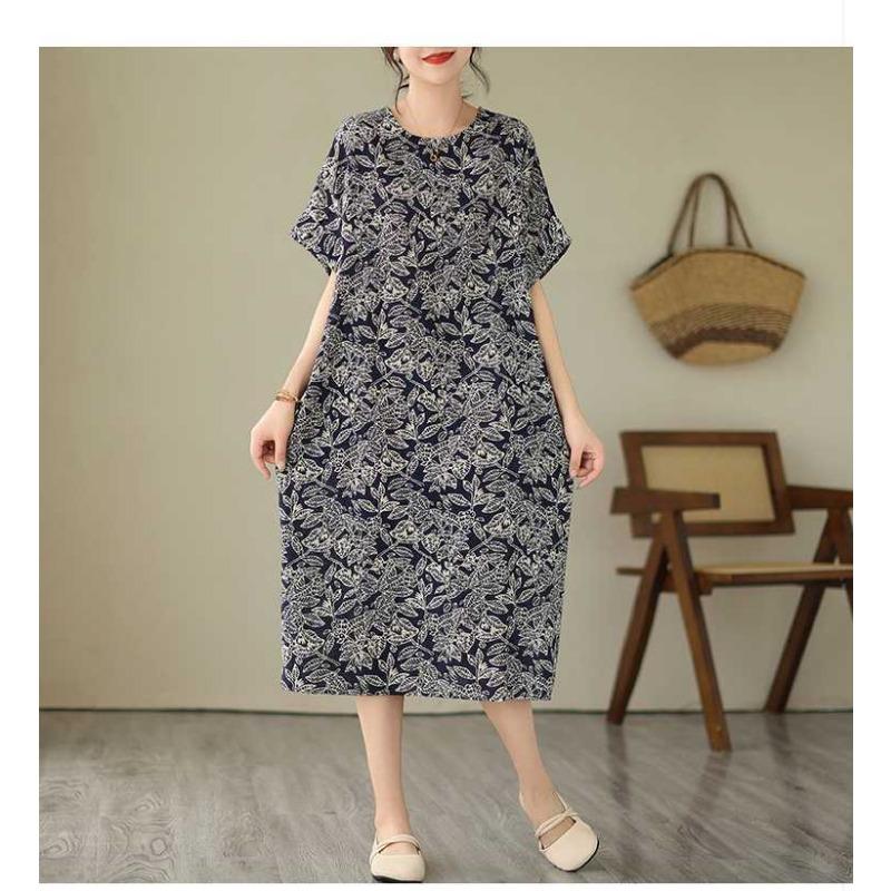 Navy Knee-length Mid-length Mom Temperament Dresses