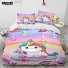 Einhorn Niedlich Cartoon Bettdecke Bettwäsche Set,Bettbezug Bett Set Bettdeckenbezug Kissenbezug,Queen Bettwäsche Set