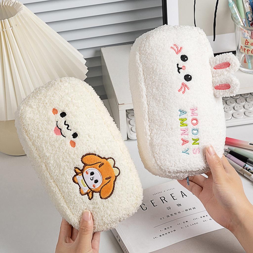 Cute Stationery Bag Desktop Storage Large Capacity Pencil Case Bear Rabbit Printed Pen Pouch for Student Girls Makeup Bags Gift