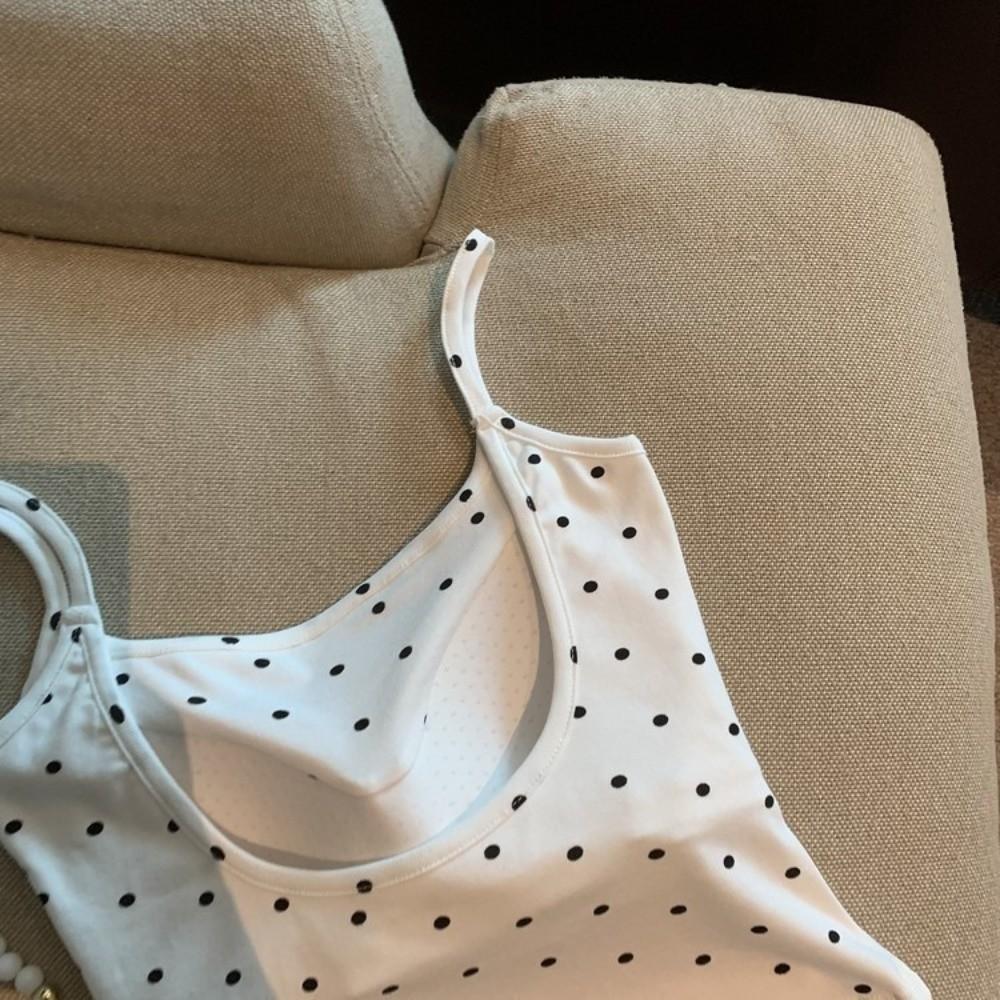 Breathable U-back Camisole Women's Vest Tank Top Polka Dot Slim Fit U-shaped Tank Tops Built-in Bra Tank Tops Women
